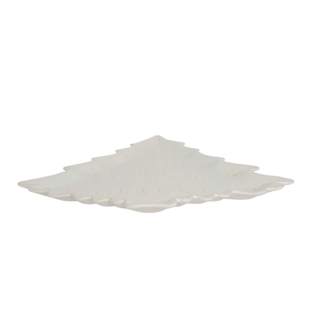 POTTERY BARN Holiday Tree Stoneware Serving platter Cream Collectible Like new